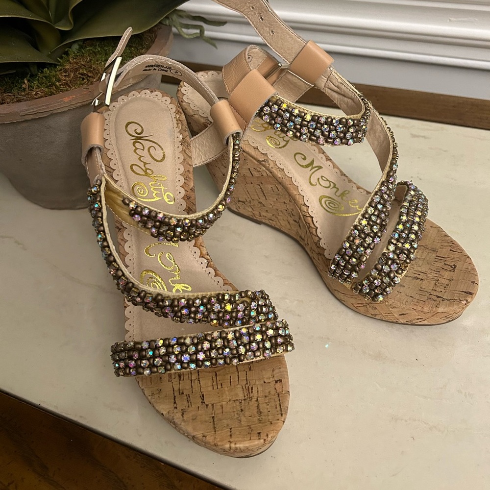 Naughty Monkey, sparkling wedge sandals. Size 7